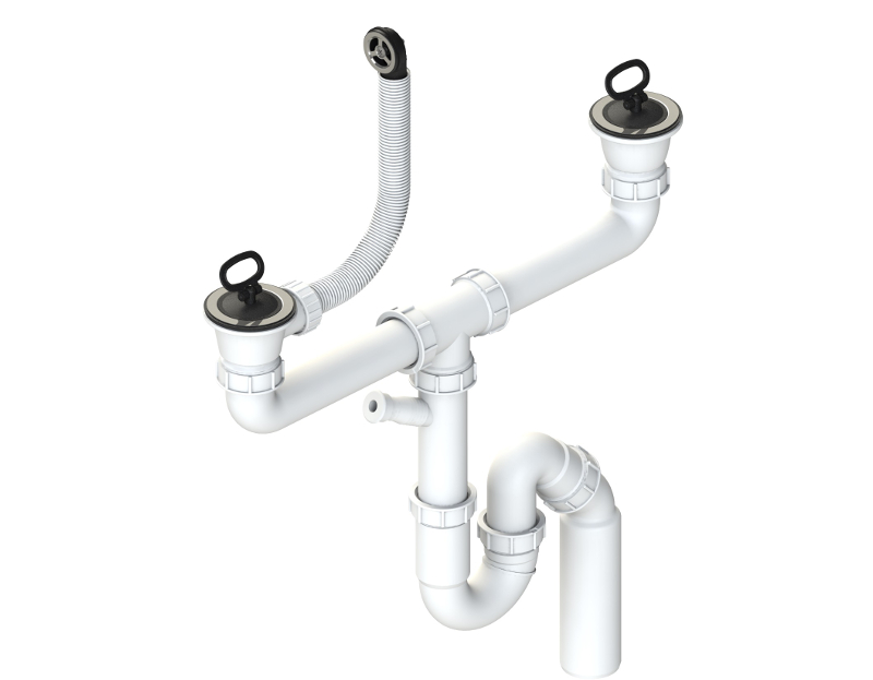 Plumbing Kit For 2 Bowls O70 Wastes Round Overflow And U