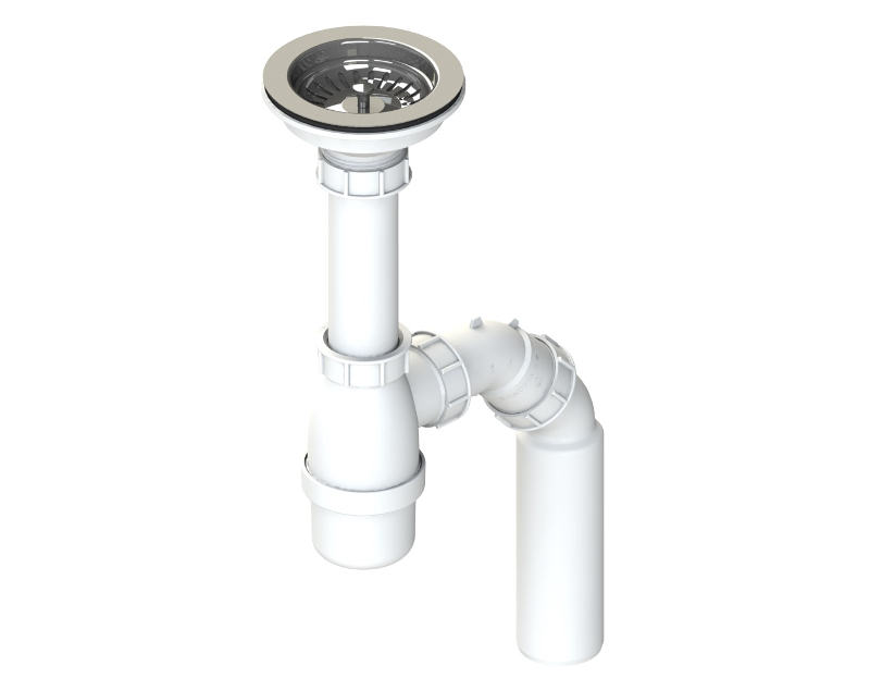 Plumbing kit for one-bowl kitchen sinks: Ø114 Multi Ray basket strainer  waste and bottle trap. Code: 550-R-190-PR, Plumbing sets with Ø114 waste,  Plumbing sets with bottle trap - L.B. Plast srl