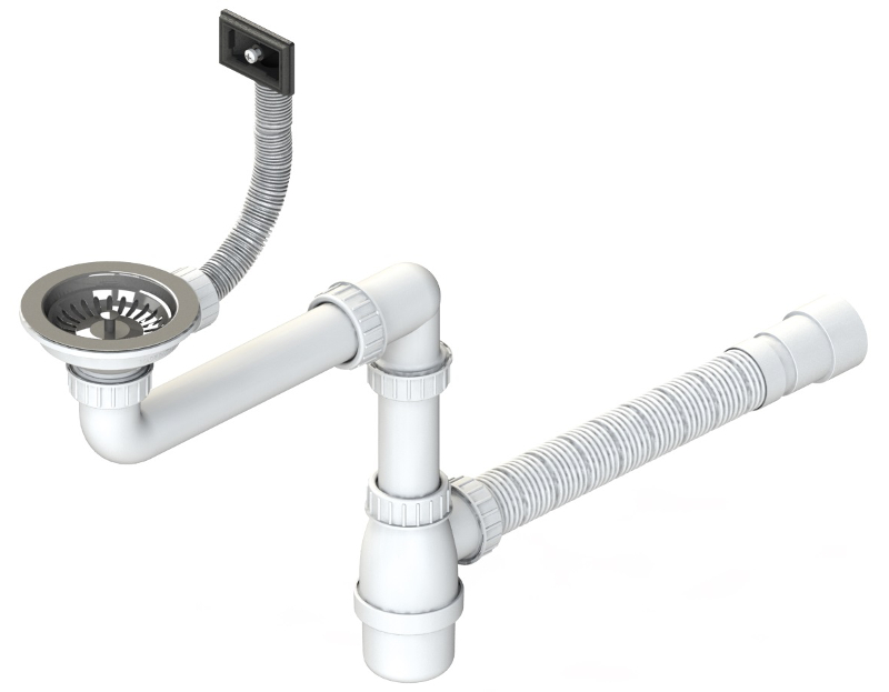 Plumbing kit for one-bowl kitchen sinks: Ø114 Multi Ray basket strainer  waste and bottle trap. Code: 550-R-190-PR, Plumbing sets with Ø114 waste,  Plumbing sets with bottle trap - L.B. Plast srl