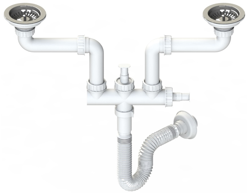 Conjunto desagüe para fregadero de 1 cubeta: desagüe Ø 114, tapón cestillo  y tubo comprimible con rosca en plástica. Cód. 550-R-225, Conjuntos para  fregadero con desagüe Ø114, Conjuntos desagüe con tubo comprimible 