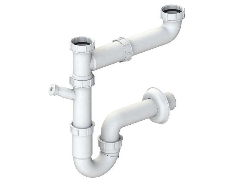 U trap for double bowl sinks dishwasher connection. Code 286 AL Traps Self cleaning traps L.B. Plast srl