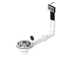 Plumbing kit for one-bowl kitchen sinks: Ø114 Multi Ray basket strainer  waste and bottle trap. Code: 550-R-190-PR, Plumbing sets with Ø114 waste,  Plumbing sets with bottle trap - L.B. Plast srl